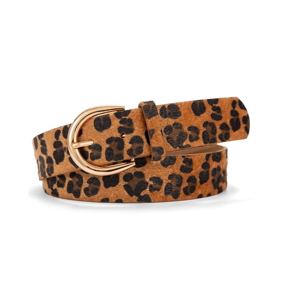 Punplita Women Belt D Ring Buckle Belt Leopard Faux Fur for Jeans and Dresses