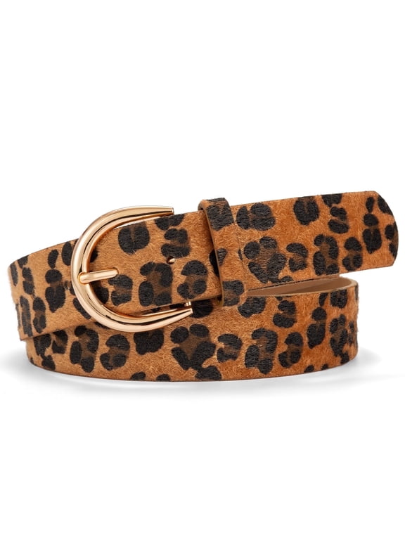 Women Belt D Ring Buckle Belt Leopard Faux Fur for Jeans and Dresses