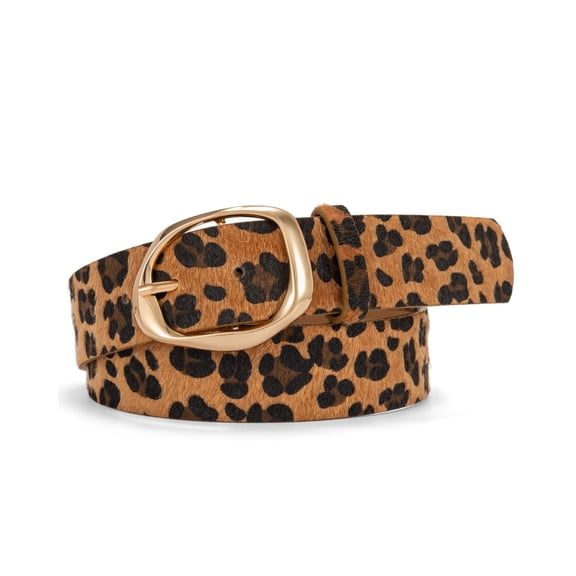 Punplita Women Belt Faux Fur Belt Leopard Print with Statement Gold Buckle Chic Style
