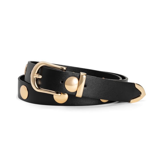 Punplita Women's Studded PU Leather Belt for Jeans and Pants, Black