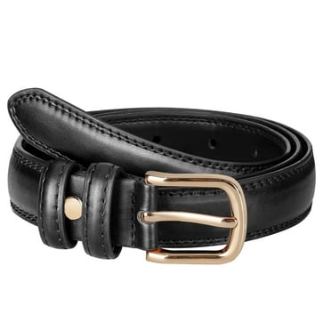 Punplita Women Belts for Ladies Gold Buckle Black Leather Belt for Dresses Jeans Pants