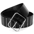 thumbnail image 1 of Punplita Women Belts with Silver Wide Buckle Punk Rock Leather Rivets Black Belt, 1 of 8