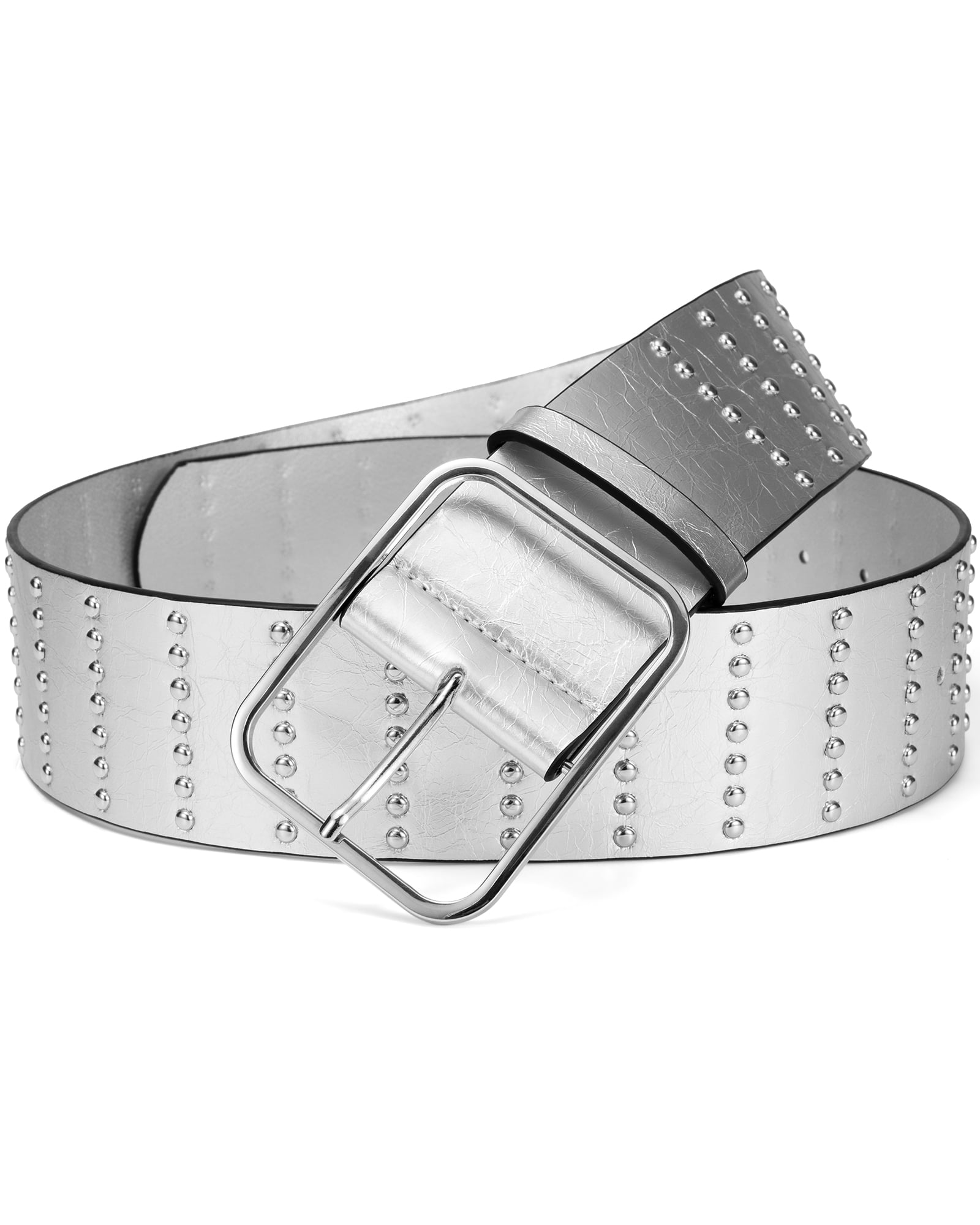 Punplita Women Belts with Silver Wide Buckle Punk Rock 