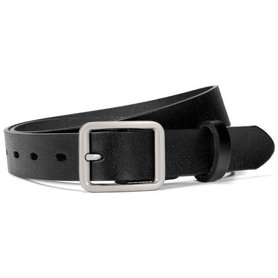 Punplita Women's Belts for Jeans Genuine Leather Black Belt with Silver Buckle