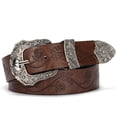 thumbnail image 1 of Punplita Women's Western Vintage PU Leather Brown Belt with Embossed Silver Buckle, 1 of 7