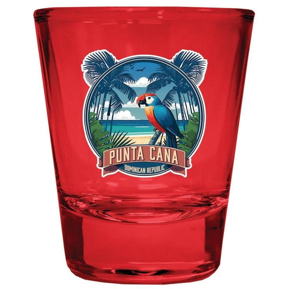 Punta Cana Dominican Republic Design B Souvenir Full Color 2 oz Round Shot Glass Red