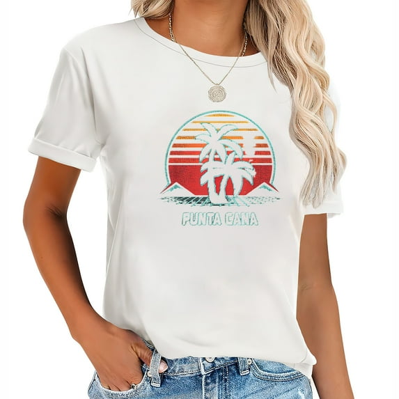 Punta Cana Retro Vintage 80s Style Charming Short Sleeve Shirt with Graphic Print - Cute Tops for Women