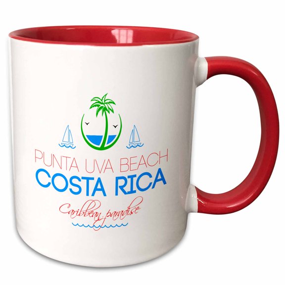3drose, Punta Uva Beach Costa Rica Caribbean Paradise Text and Images, 11oz Two-tone Red Mug