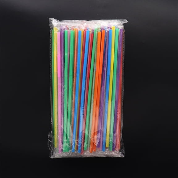 Puntoco 100 Plastic Drinking Straws 12.5 Inches Long Multi-Colored Striped Bedable