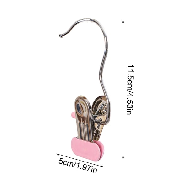 Puntoco 1PCS Anti-Rust Space Saving Clothes Pins Hat Pants Towel Clips Stainless Steel Hanging Hooks for Laundry Travel and Home Storage -4.53*1.97IN