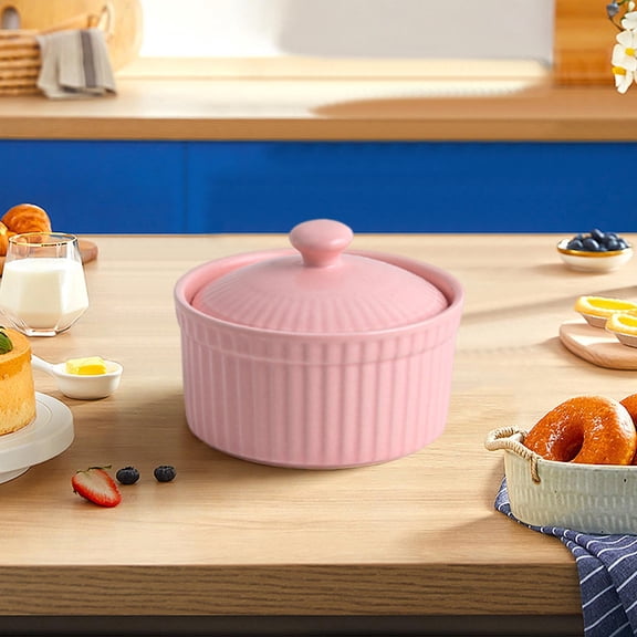 Puntoco 1PCS Ceramic Souffle Baking Bowl with Lid Glazed Pudding Caramel Dish for Home Kitchen Baking and Dessert Making -3.3*2.51IN