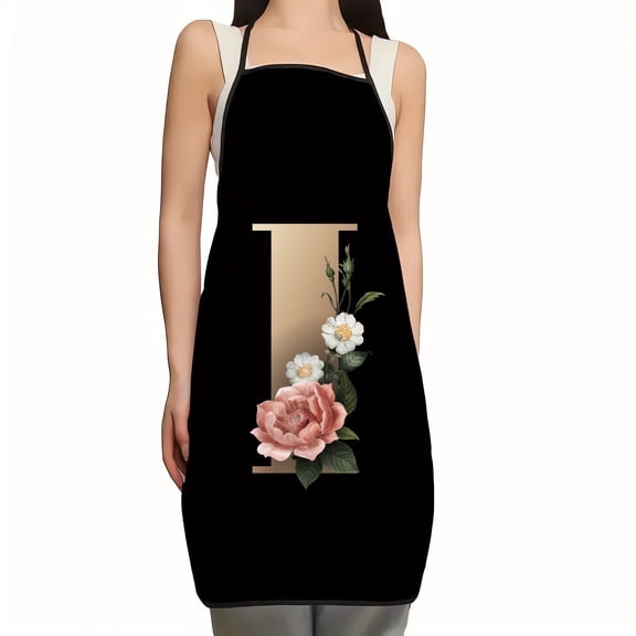 Puntoco 1PCS Flower Letter Pattern Kitchen Apron Anti-Fouling Oil Proof Bib for Cooking Baking Household Cleaning -23.62 × 27.56 in