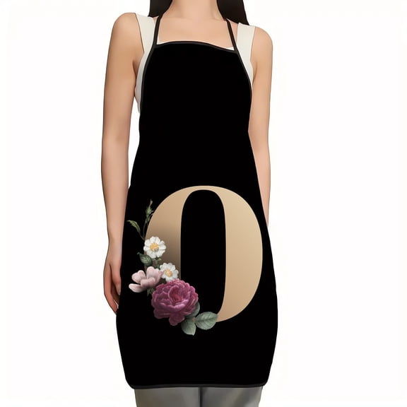 Puntoco 1PCS Flower Letter Pattern Kitchen Apron Anti-Fouling Oil Proof Bib for Cooking Baking Household Cleaning -23.62 × 27.56 in