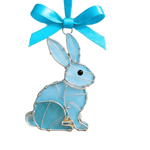 Puntoco 1PCS Handmade Stained Glass Easter Bunny Carrot Egg Suncatchers 4Pcs Window Hanging Ornament Lovely Spring Gift for Home and Festival Decor -3.15IN