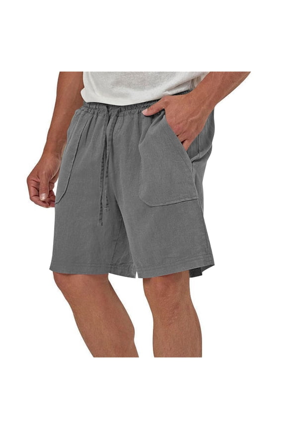 1PCS Men's Stylish Linen Solid Color Casual Fashion Shorts with Practical Pockets, Drawstring Elastic Waist, Breathable Summer Bottoms for Men Gray XXXL(XXXL)