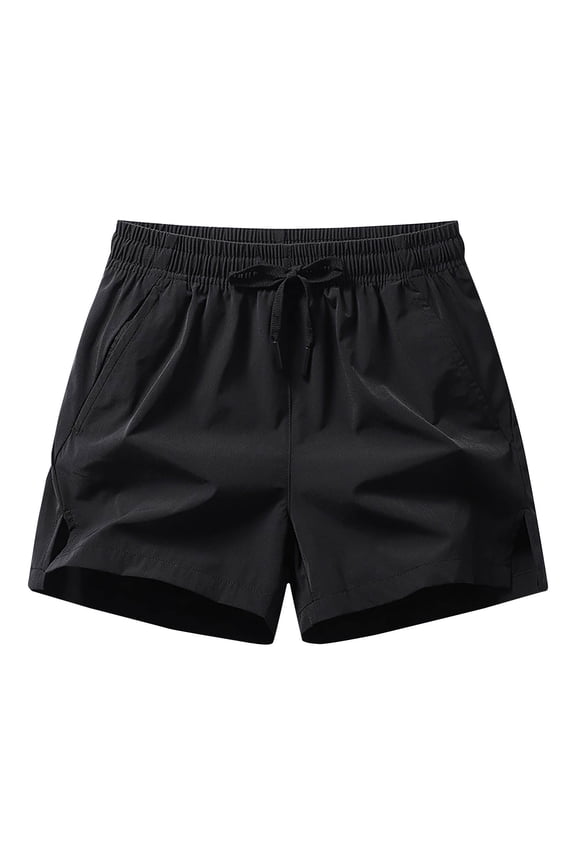 1PCS Men's Summer Solid Color Casual Comfortable Shorts, Adjustable Drawstring Waist with Convenient Side Pockets, Elastic Waist Lightweight Daily Bottoms Black 10(XL)