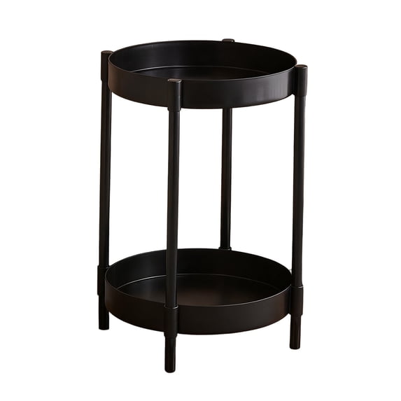 Puntoco 1PCS Modern Minimalist Iron & Plastic Round Side Table Lightweight Small Coffee Table for Living Room Bedroom Balcony office -20x13in
