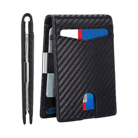 Puntoco 1PCS Money Clip Wallet for Men Slim Bifold Design with 2 Card Slots ID Window RFID Blocking Minimalist Leather Credit Card Holder Gift for Him -3.1x4.7in