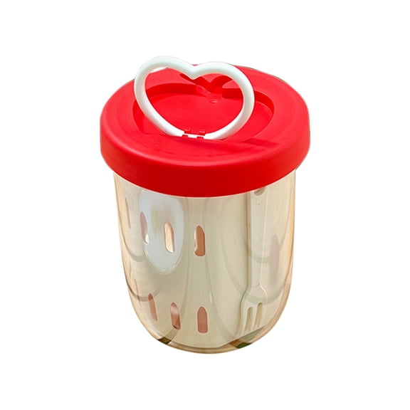 Puntoco 1PCS Portable Double Layer Draining Fruit Cup with fork Picnic Salad Cup Leak Proof Design for Outdoor Travel Picnic and Daily Snack Container -5.03x3.93x3.93in