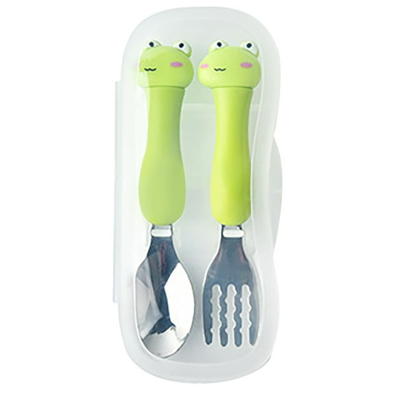Puntoco 1PCS Primary School Stainless Steel Tableware Set Cute fork and Spoon Kit Safe Durable Flatware for Daily Meals -5.79 × 1.18 IN