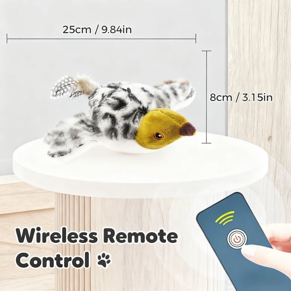 Puntoco 1PCS Remote Control Interactive Chirping Flying Toy Flapping Wing Bird Toy for Kids Pet Play and Entertainment