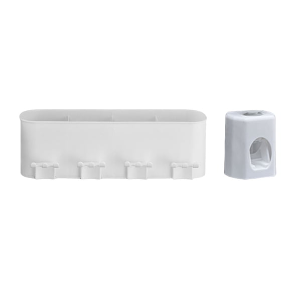 Puntoco 1PCS Wall Mounted Toothbrush Holder with Toothpaste Dispenser, No Drilling Plastic Organizer for Cups Razors and Bathroom Accessories -10.24x3.54x2.95 IN