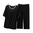 thumbnail image 1 of Puntoco 2 Pack Women's Pajama Sets Short Sleeve Two-Piece Pjs V Neck Tops & Capri Pants Printed Lounge Sets Black XL(XL), 1 of 2