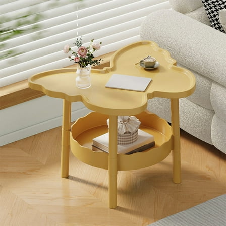 Puntoco 2 Tier Modern Multifunctional Butterflies Shaped Side Table Coffee Table with Layered Storage Shelf Bedside Table Study Desk for Living Room Bedroom office