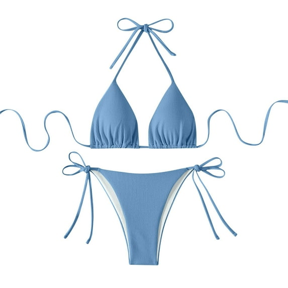 Puntoco 2025 Summer Beach Swim Bathing Suits Bikini Sets for Women Halter Triangle String Bikini Cheeky V Cut High Waisted Thong Swimsuits 2 Piece White L(L)