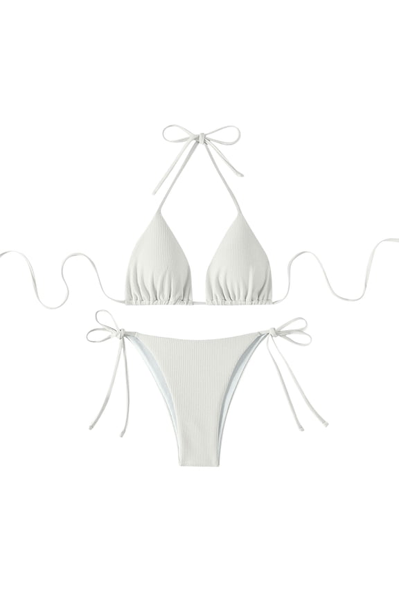 2025 Summer Beach Swim Bathing Suits Bikini Sets for Women Halter Triangle String Bikini Cheeky V Cut High Waisted Thong Swimsuits 2 Piece Yellow L(L)