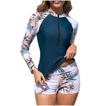 Puntoco 2025 Summer Beach Swim Bathing Suits Women's 3 Piece Long Sleeve Rash Guard Swimsuits Zip Front Bathing Suit Tankini Swimsuits UPF 50 White XL(XL)