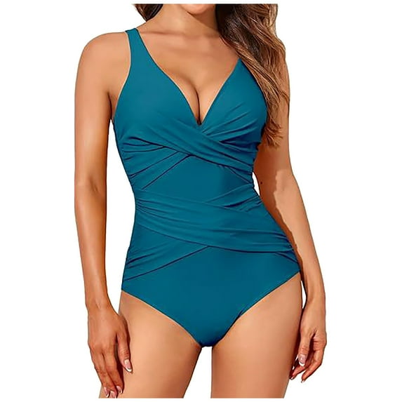 Puntoco 2025 Summer Beach Swim Bathing Suits Women's Retro High Cut Low Back One Piece Swimsuits Brazilian Bikini Bathing Suit Blue S(S)