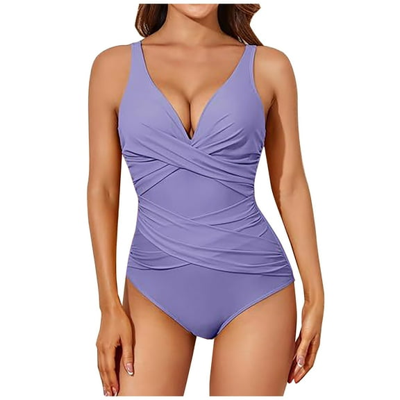Puntoco 2025 Summer Beach Swim Bathing Suits Women's Retro High Cut Low Back One Piece Swimsuits Brazilian Bikini Bathing Suit Purple XL(XL)