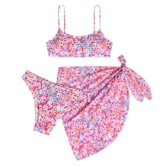 Puntoco 2025 Summer Beach Swim Bathing Suits Women's Retro Printing Swimsuit Smock Fashion Bikini Set Top Pants Set Black L(L)