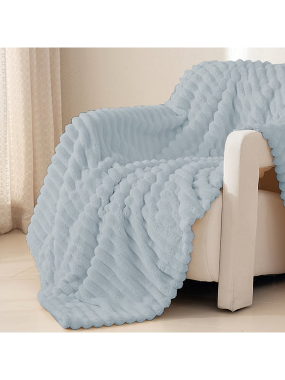 27.55×39.37in Fleece Throw Blanket for Couch, Super Soft Striped Jacquard Bed Blanket, Lightweight Fuzzy Cozy for All Seasons