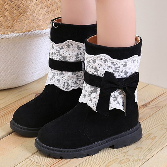 Puntoco Autumn and Winter Girls Snow Boots Thick Bottom Non Slip Warm Solid Color Rhinestone Bow Kids Shoes Clearance