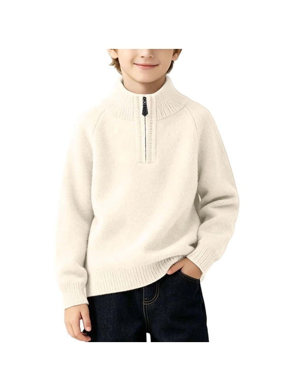 Boys Half-Zip Pullover Raglan Long Sleeve Mock Neck Knit Sweater Beige 2-3 Years