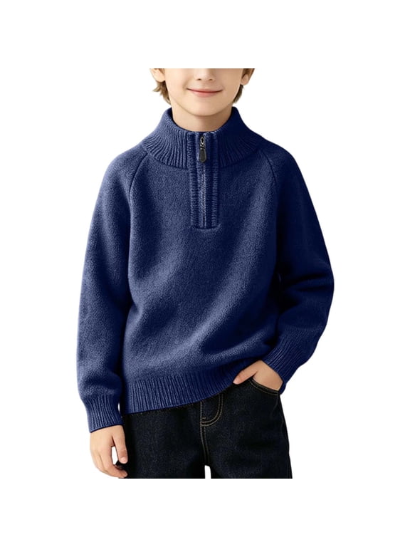 Boys Half-Zip Pullover Raglan Long Sleeve Mock Neck Knit Sweater Navy 1-2 Years