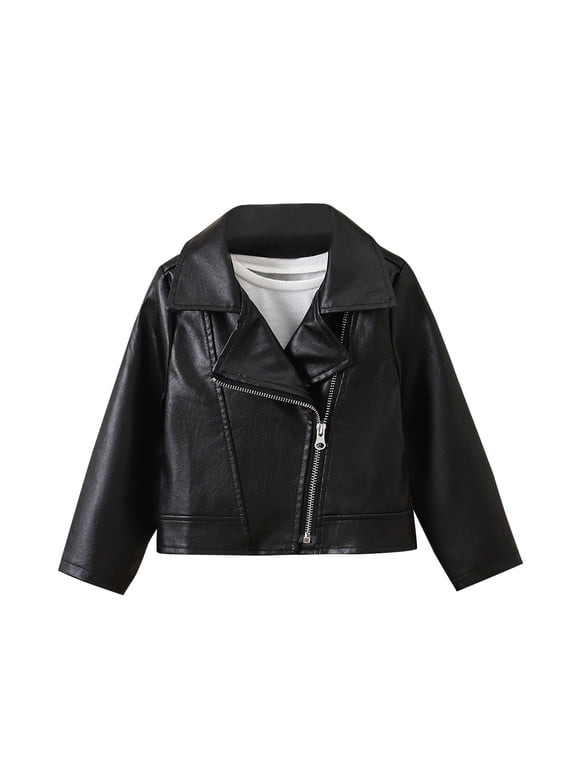 Boys Leather Jacket with Pocket Zipper Up Lapel Fashion Biker Style Windproof Coat Outerwear Black 10 Years(10 Years)