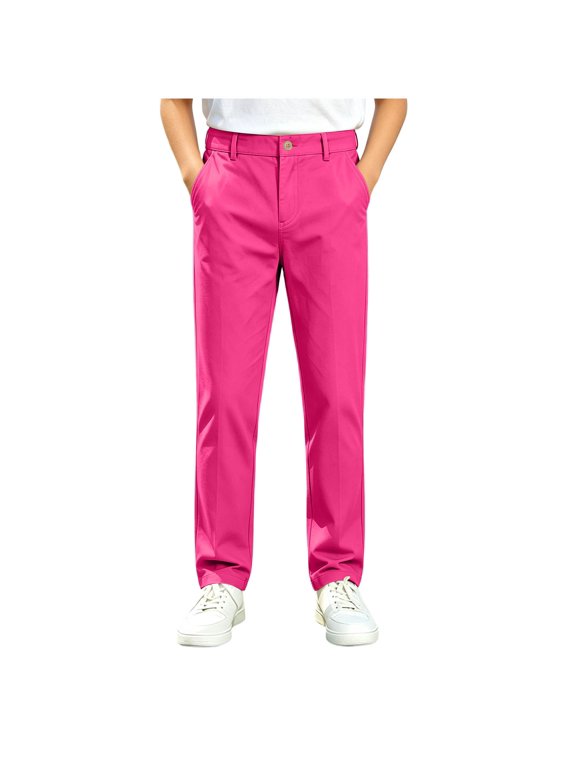 Boys School Pants Elastic Waist Straight Uniform Trousers Hot Pink 14-15 Years