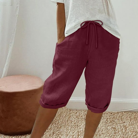 Puntoco Cargo Pants Women Women'S Solid Color Shorts Casual Women'S Shorts Capris On Clearance Wine 12(XXL)