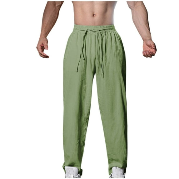 Puntoco Cargo Shorts Drawstring Pants,Men'S Fashion Casual Solid Color Pockets Elastic Rope Pants Sports Fitness Pants Green 6(M)