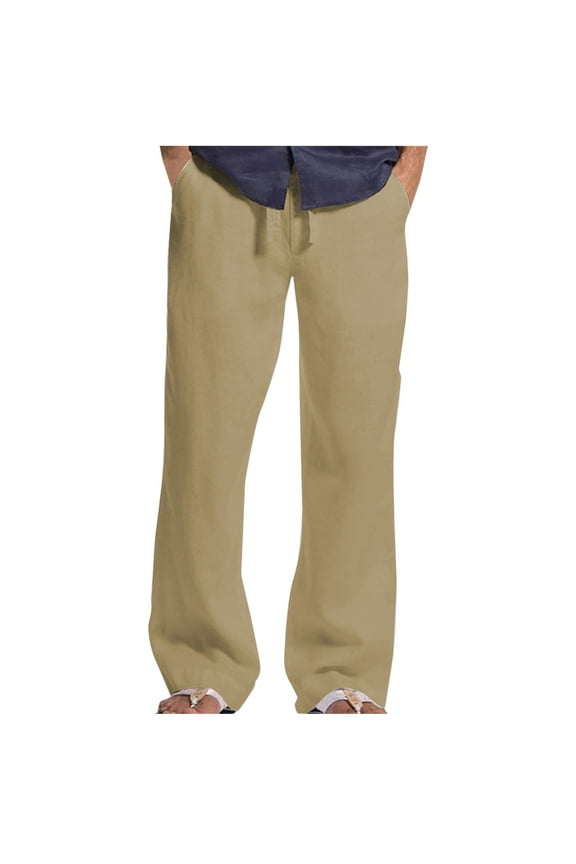 Cargo Shorts Drawstring Pants,Men'S Summer Elastic Waist Drawstring Pocket Cotton Hemp Beach Breathable Sports Long Pants Khaki 16(XXXXL)