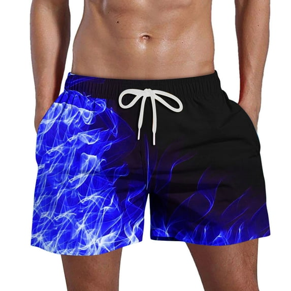 Puntoco Cargo Shorts for Men Stretch Waist,Men'S Flame Printing Special Print Beach Casual Trouser Shorts Pant Blue 32(XL)