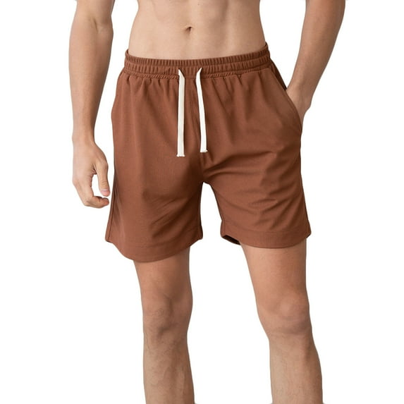 Puntoco Cargo Shorts for Men Stretch Waist,Mens Casual Fashion Drawstring Elastic Waist Solid Side Pockets Short Pants Coffee 4(S)