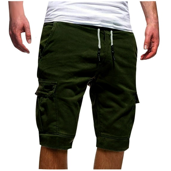 Puntoco Cargo Sweat Shorts Pants,Men'S Sport Pure Color Bandage Casual Loose Sweatpants Drawstring Shorts Pant Army Green 4(M)