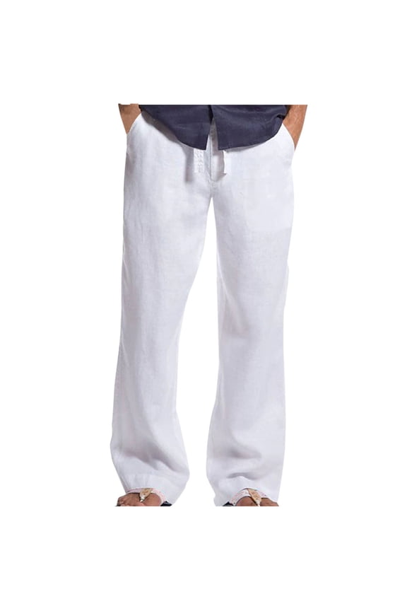 Cargo Sweat Shorts Pants,Men'S Summer Elastic Waist Drawstring Pocket Cotton Hemp Beach Breathable Sports Long Pants White 16(XXXXL)