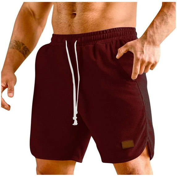 Puntoco Cargo Sweat Shorts Pants,Men'S Washing Wrinkled Pockets, Elastic Waist Shorts, Straight Leg Shorts, Sports Pants, and Cropped Pants Wine 8(L)