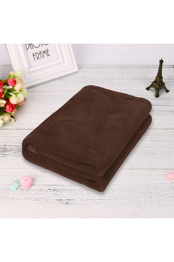 Clearance 17.71 x 25.59 inch Solid Soft Throw Kids Blanket Warm Coral Plaid Blankets Flannel Brown