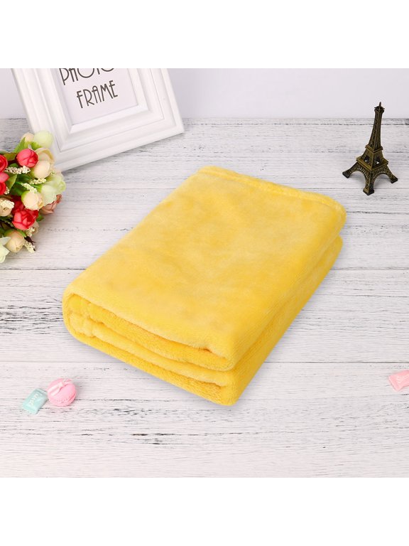 Clearance 17.71 x 25.59 inch Solid Soft Throw Kids Blanket Warm Coral Plaid Blankets Flannel Yellow